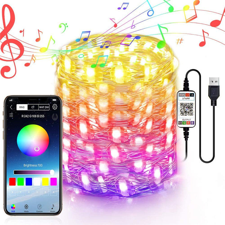 Bluetooth Copper Wire Light String Mobile APP Colorful Synchronization Wireless Intelligent Music Sound Control Christmas Tree Holiday Decoration Lights