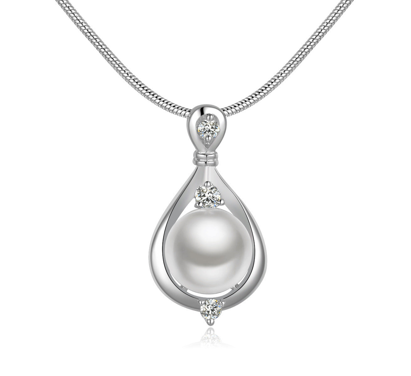 Fashion Lady Water Drop Silver Pearl Jewelry Set