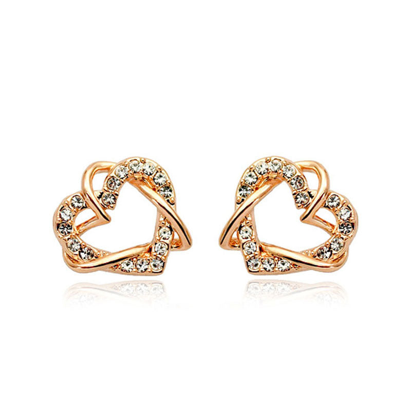 Luxury Gold Heart Rose Gold Color Stud Earrings