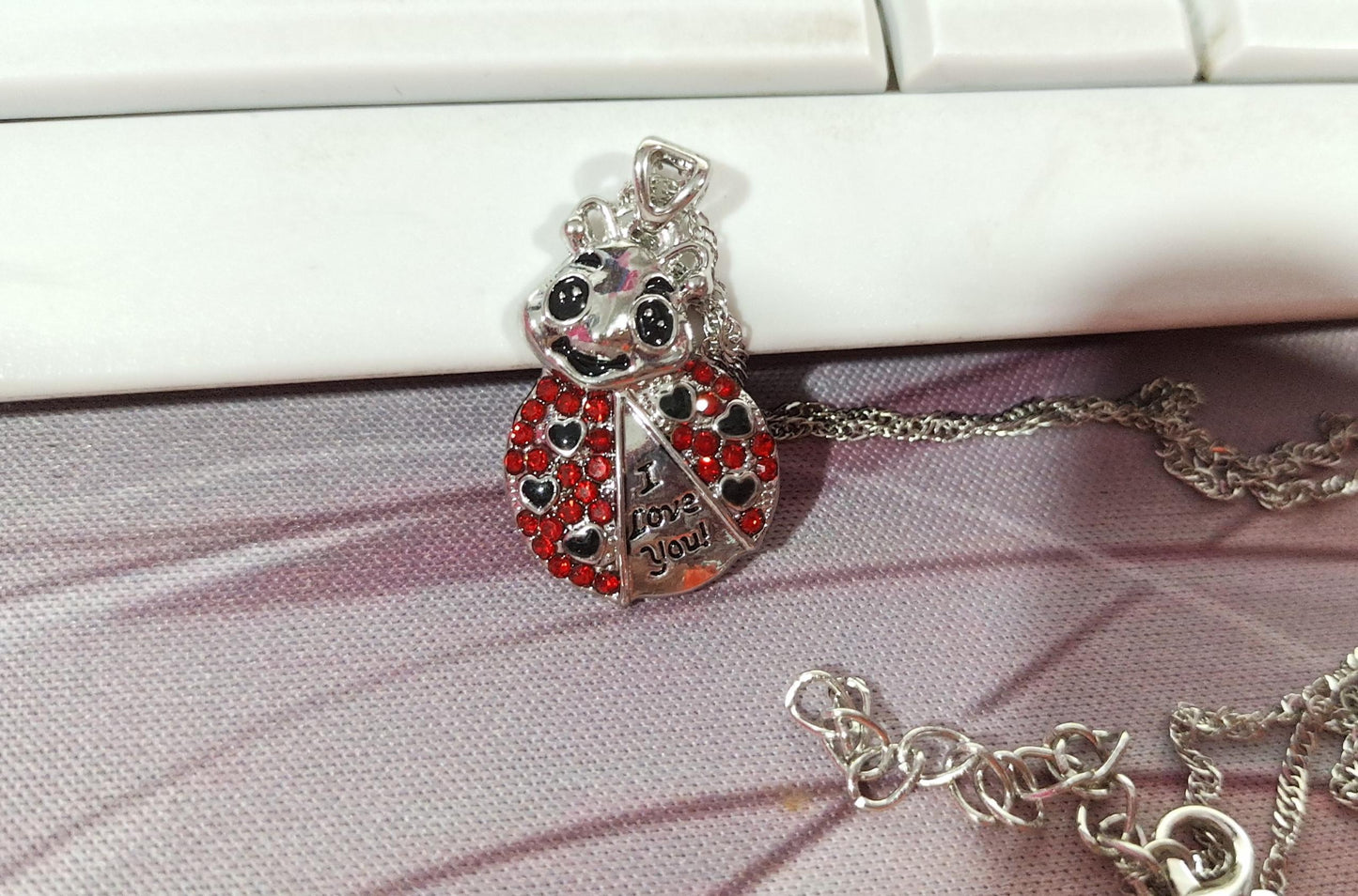 Animal Pendant Necklace Cute Ladybug Heart Shaped Red Rhinestone Letter Fashion Pendant