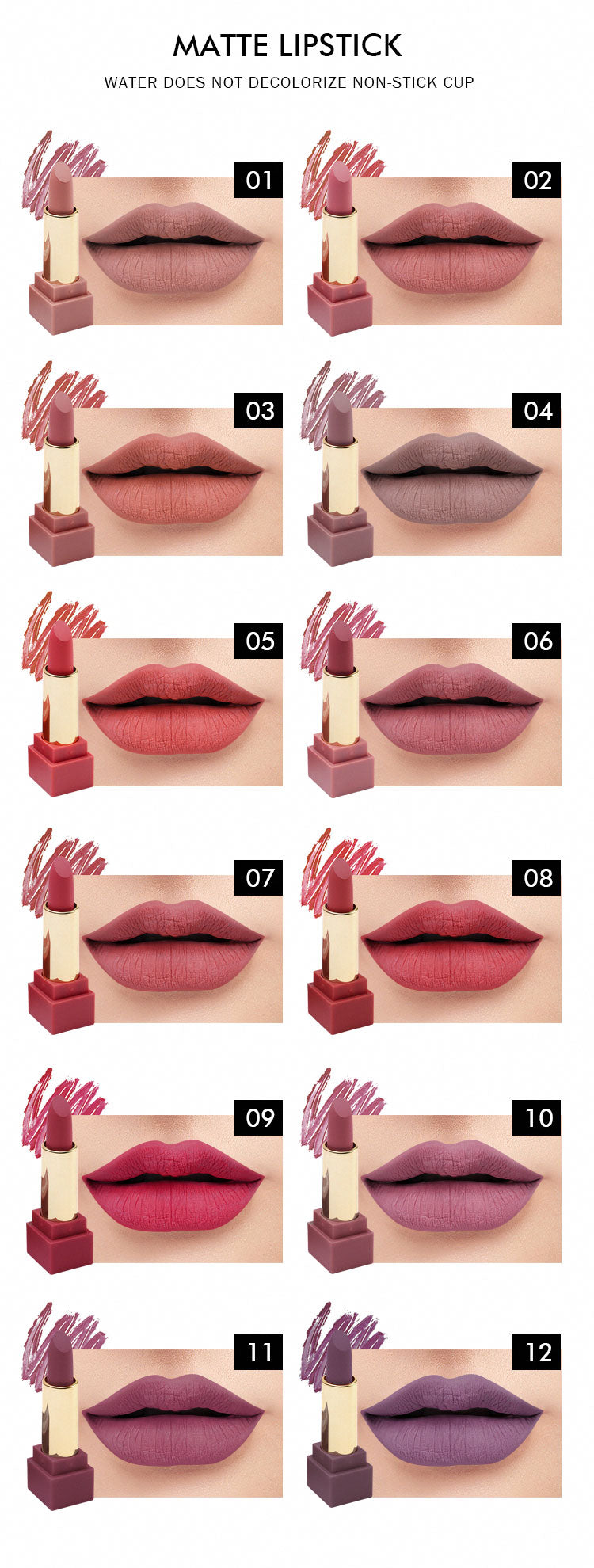 12 color square tube lipstick