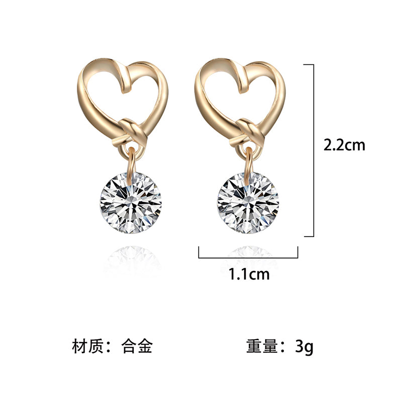 New Fashion Love Shiny Zircon Earrings Hypoallergenic Heart Earrings Simple Women Long Earrings Korean Jewelry