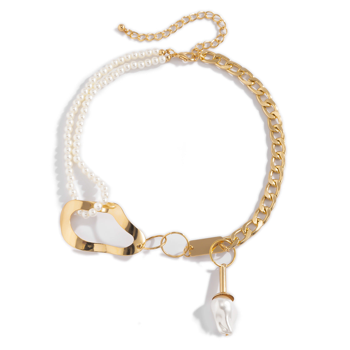 Hip-hop Shaped  Pearl Stitching Clavicle Chain