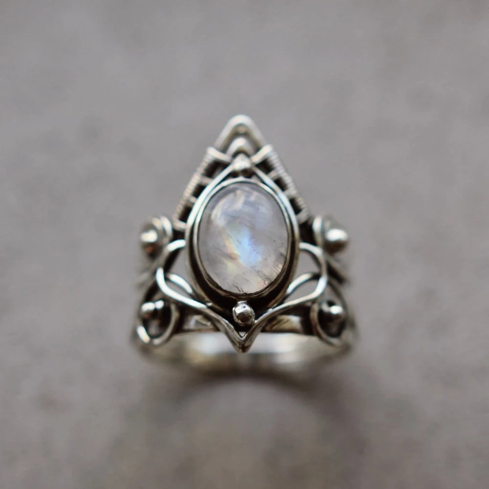 Crystal Rings For Women Boho Antique Indian Moonstone  Fine Jewelry Girls