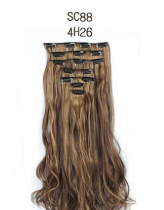 Inter-color T-color chemical fiber hightemperature silk clip hair clip hair extension hair clip long roll wig