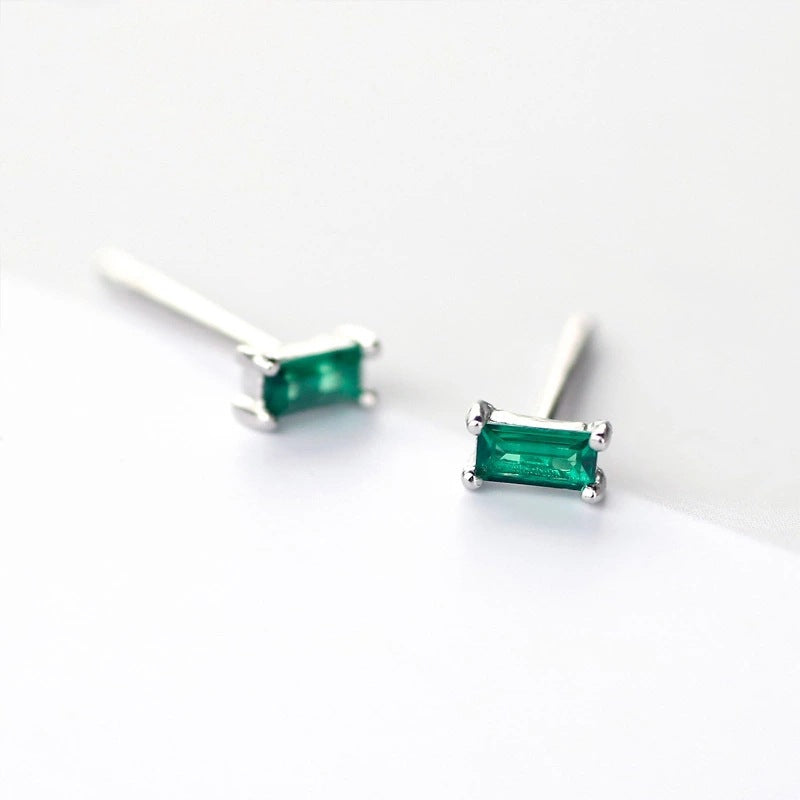 Electroplating Crystal Emerald Stud Earrings Rectangular