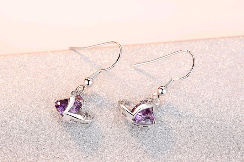 Amethyst Zircon Heart Necklace Earrings Set European And American   Christmas Gifts