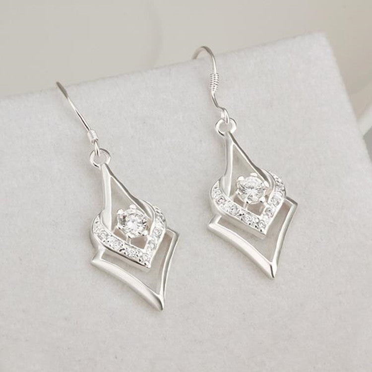 Personality With Geometric Silver-plated Diamond Zircon Heart-shaped Hexagonal Star Earrings