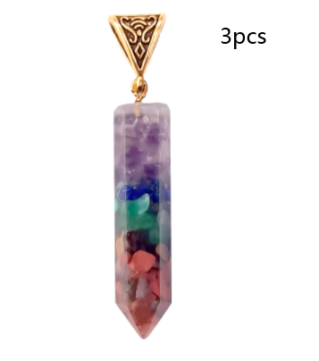 Seven Chakra Natural Crushed Stone Hexagon Column Necklace Aura Pendant