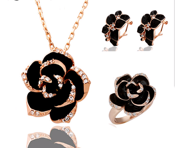 Popular jewelry camellia earrings necklace ring three-piece