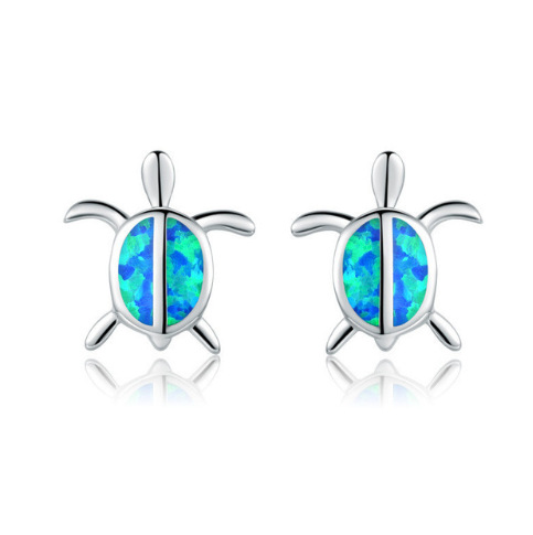 Fashion silver filled blue opal sea turtle pendant necklace for women female Animal wedding ocean beach jewelry gift