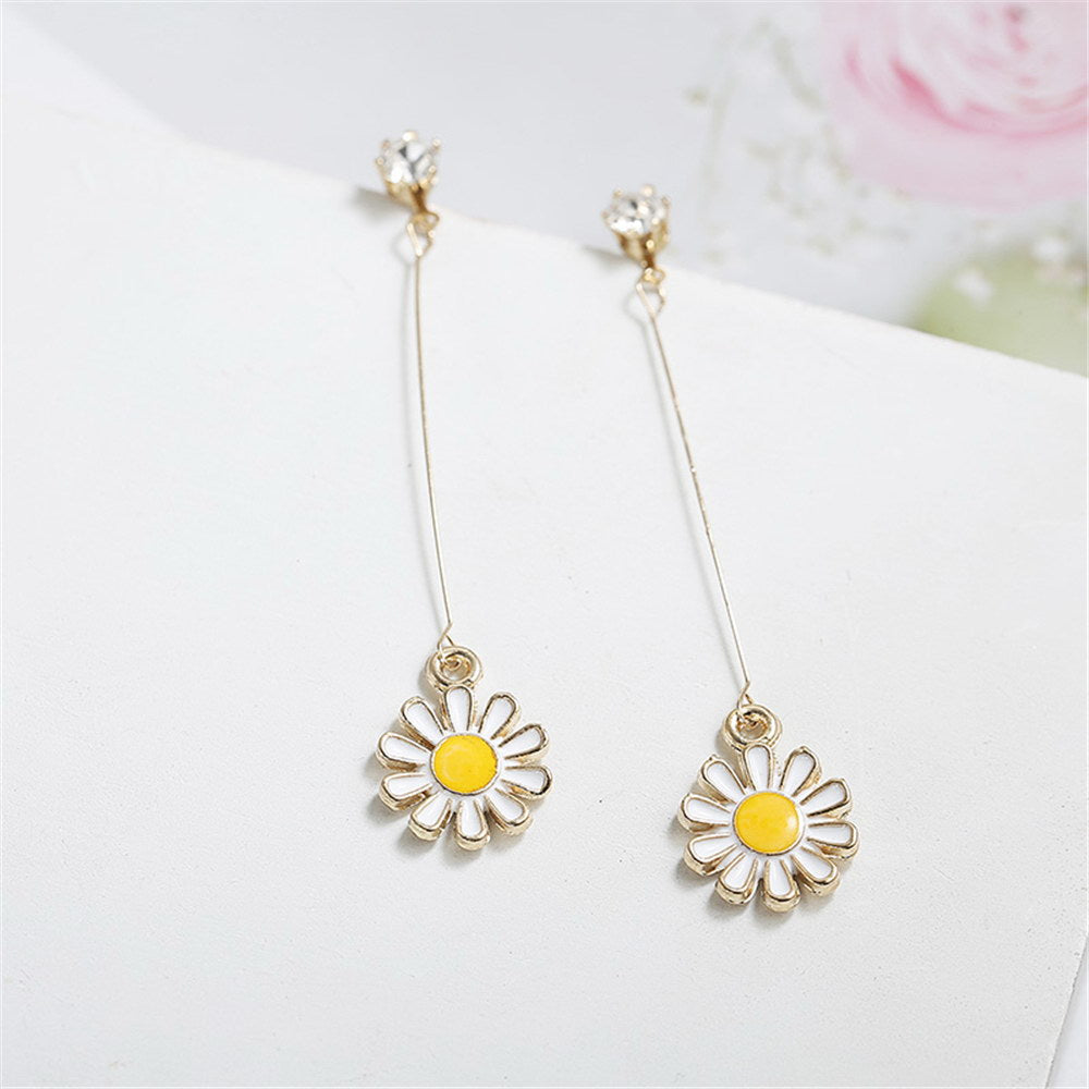 Simple Elegant Flower Ear Line Long Earrings For Women Fashion Jewelry Sweet Drop Pendientes Mujer Moda