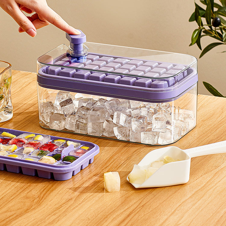 One-button Press Type Ice Mold Box Plastics Ice Cube Maker Ice Tray Mold With Storage Box With Lid Bar Kitchen Accessories