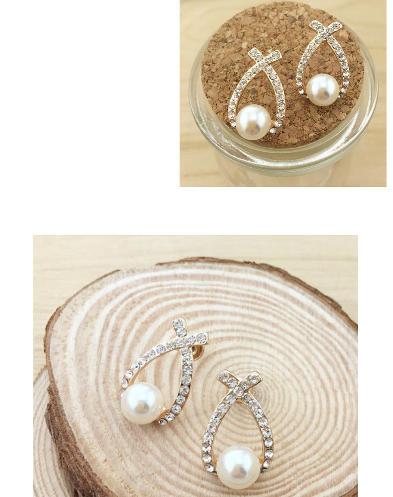 Cross pearl flash drill earrings