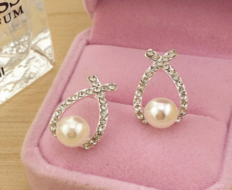 Cross pearl flash drill earrings