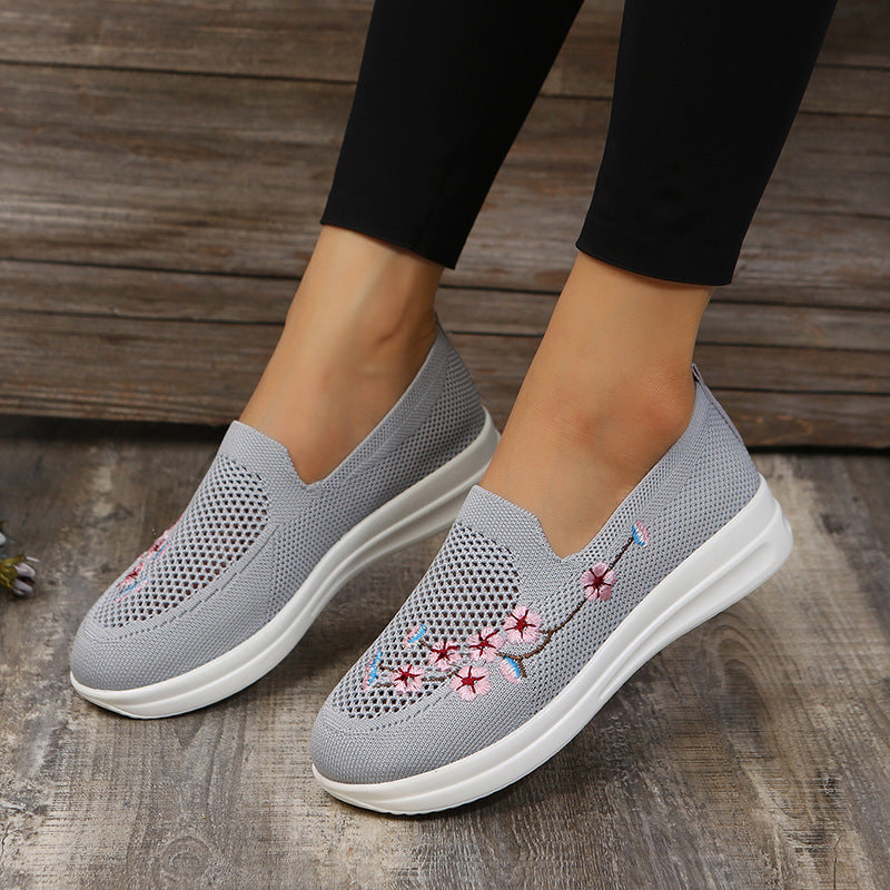 Loafers Women Flowers Embroidery Shoes Breathable Mesh Flats