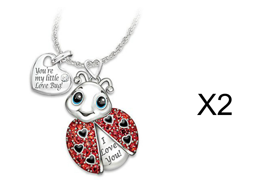 Animal Pendant Necklace Cute Ladybug Heart Shaped Red Rhinestone Letter Fashion Pendant