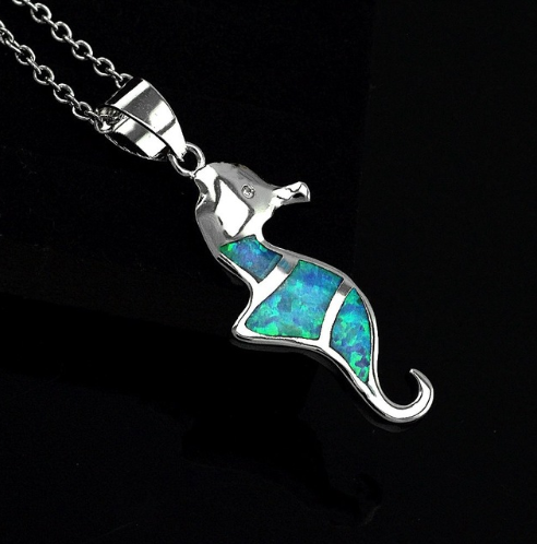 Fashion silver filled blue opal sea turtle pendant necklace for women female Animal wedding ocean beach jewelry gift