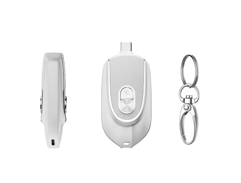 2 In 1 Mini Keychain Power Bank Keyring Hanging Buckle 2 Output Interfaces 5V 1200MAH Backup Power Bank Retractable Plug Waterproof Phone Charging Accessories