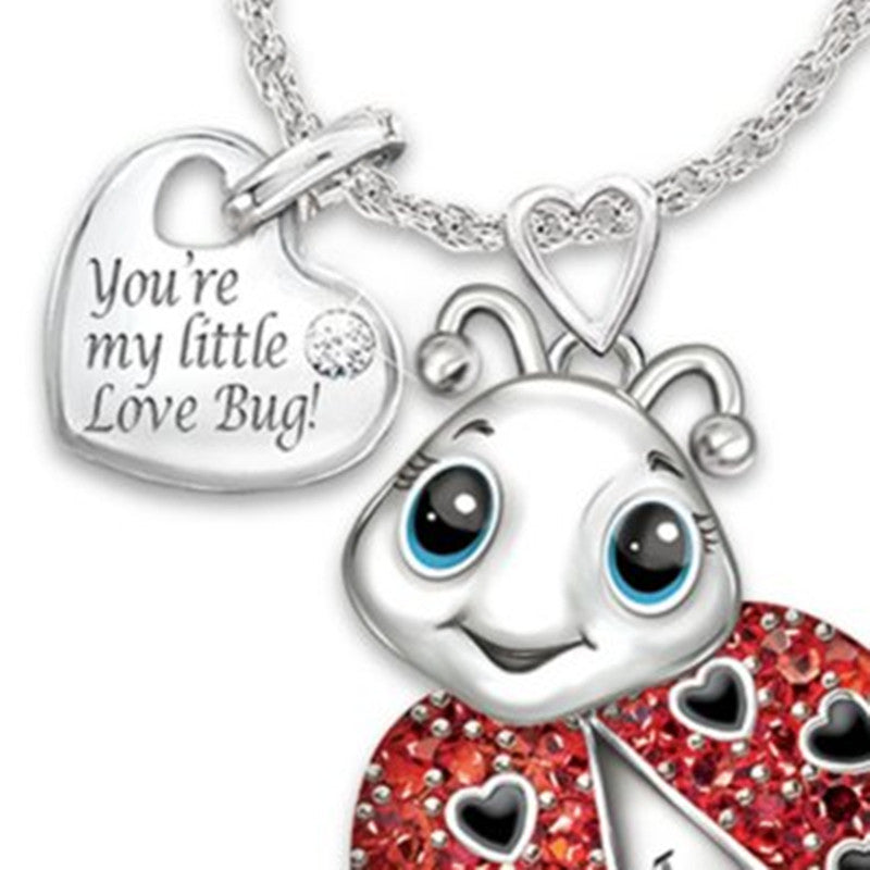 Animal Pendant Necklace Cute Ladybug Heart Shaped Red Rhinestone Letter Fashion Pendant