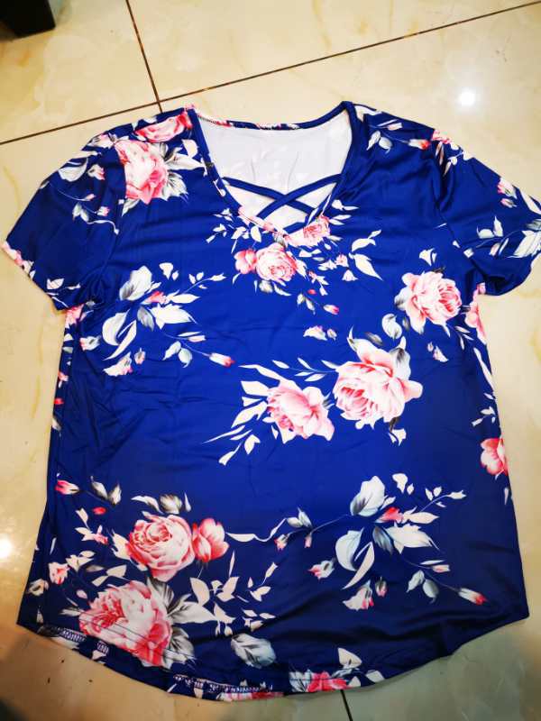 Flower Print Cross Front Short Back Long T-shirt