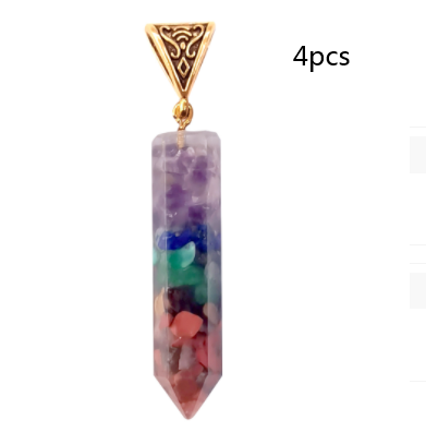 Seven Chakra Natural Crushed Stone Hexagon Column Necklace Aura Pendant