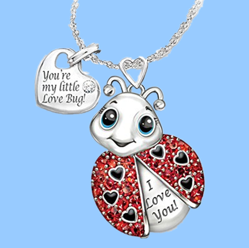 Animal Pendant Necklace Cute Ladybug Heart Shaped Red Rhinestone Letter Fashion Pendant