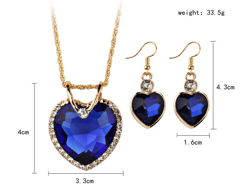 Heart-shaped zircon earrings necklace