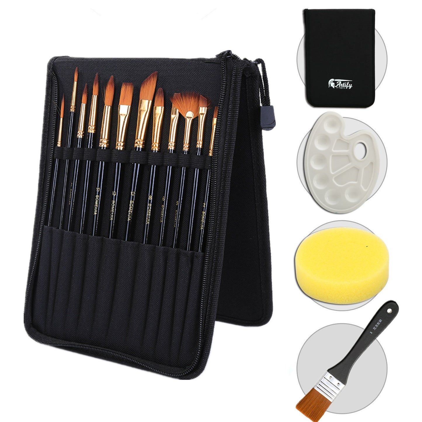 Black Rod Canvas Bag With Scraper, Board Brush, Art Supplies, Nylon Brush Set