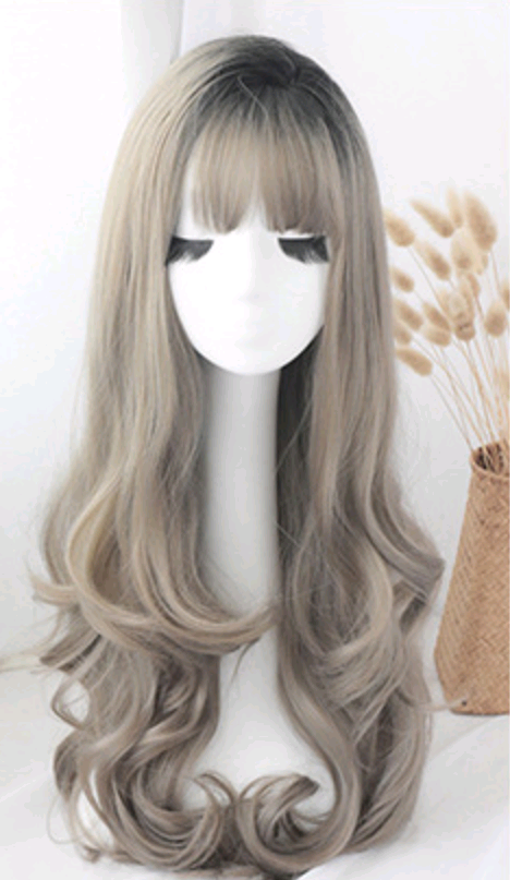 Fashion big wavy long curly pear flower air bangs chemical fiber wig headgear