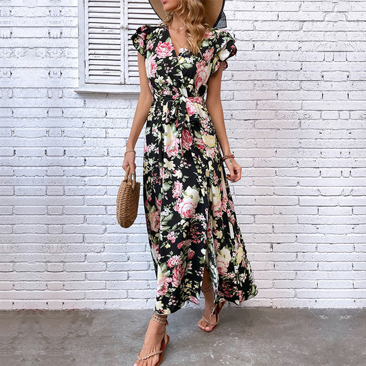 Mid-length Slit Floral Dress