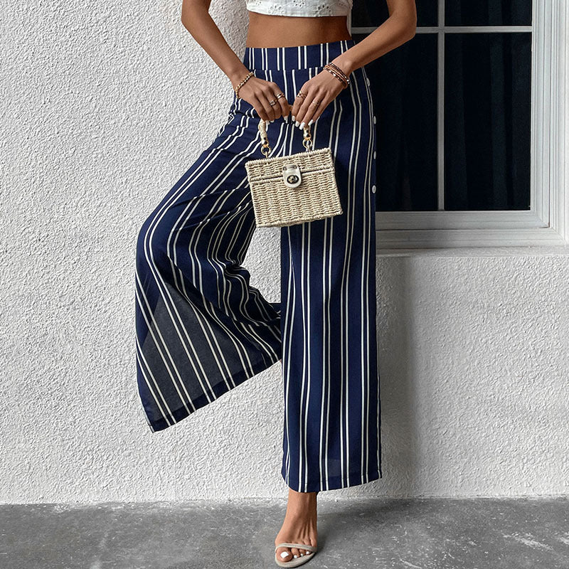 Blue and White Striped Trousers