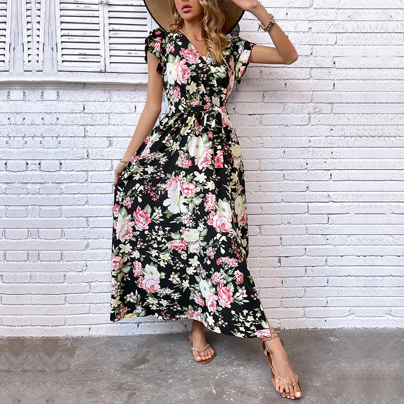 Mid-length Slit Floral Dress