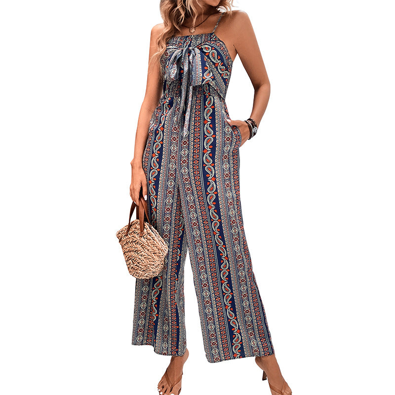 Wrapping Python Pattern Suspenders Wide-leg Jumpsuit Women