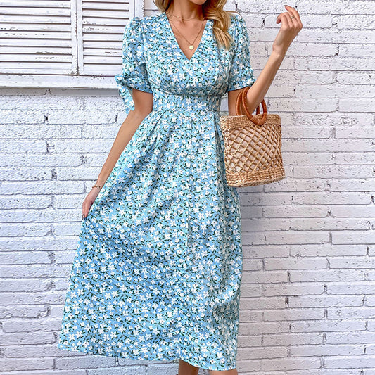 V-neck Slim Floral Dress