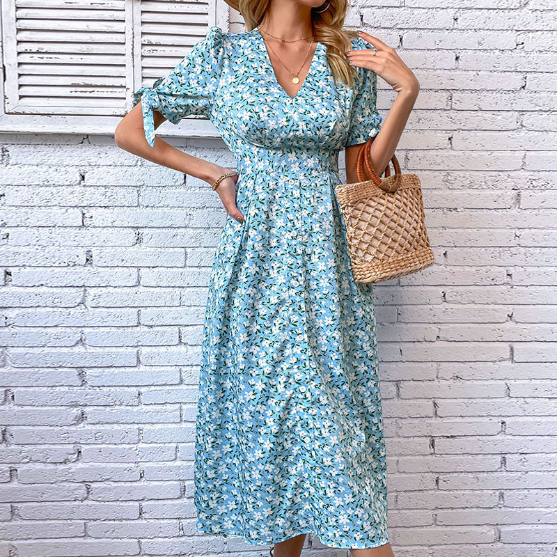 V-neck Slim Floral Dress