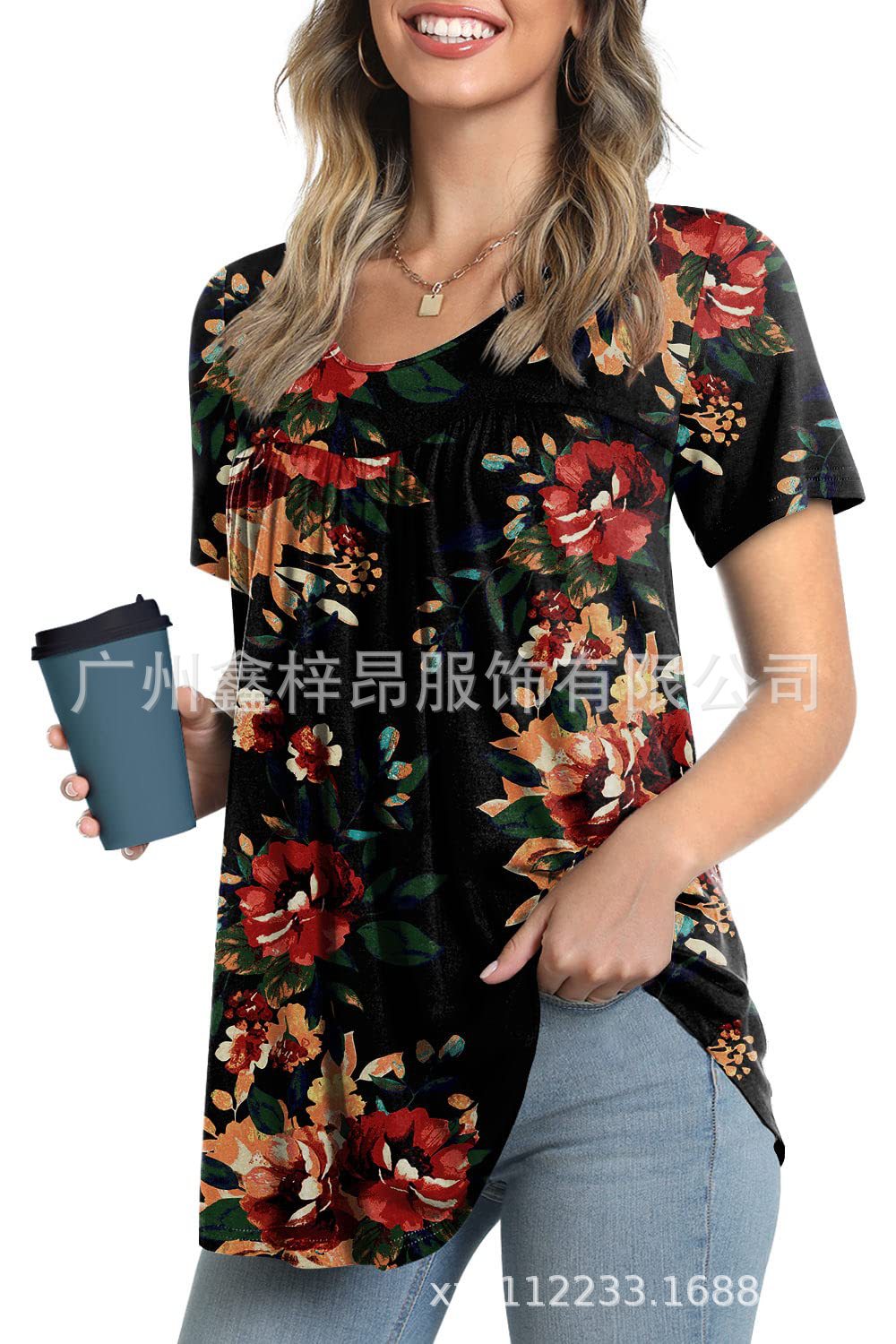 Women&#039;s Tunic Top Casual Fashion  Short Sleeve Loose Shirt Elegant And Light