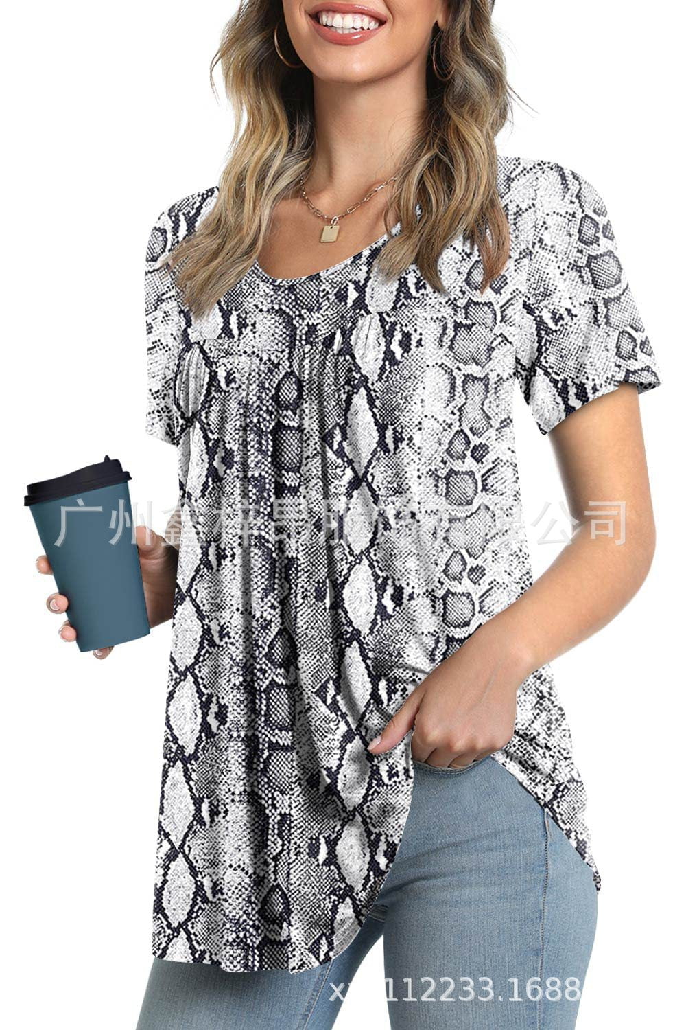 Women&#039;s Tunic Top Casual Fashion  Short Sleeve Loose Shirt Elegant And Light