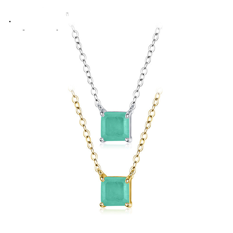 Temperament S925 Sterling Silver Imitation Paraiba Tourmaline Necklace