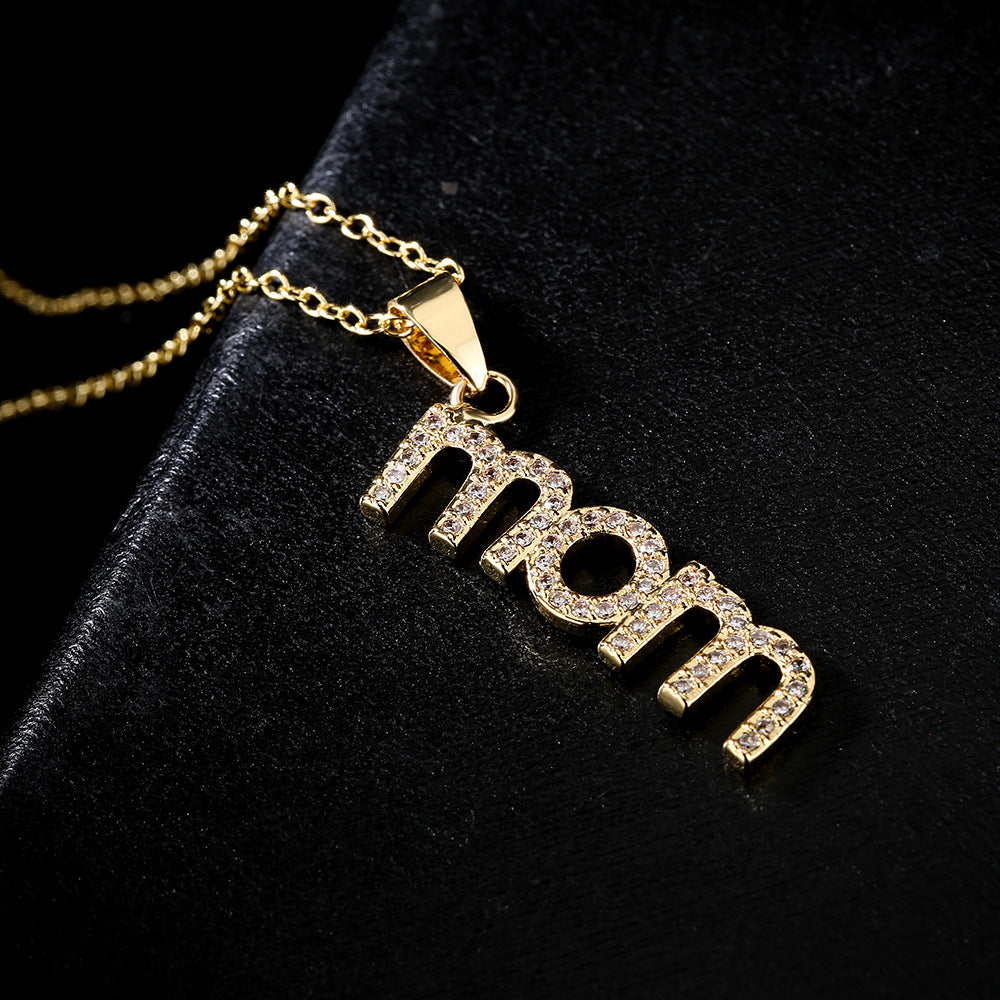 18K Copper Plated Zircon MOM Pendant Necklace