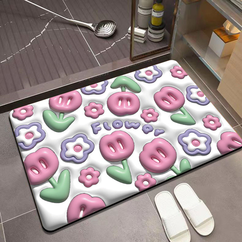 Ins Soft Diatom Mud Expanded Florets 3D Visual Non-slip Foot Mat