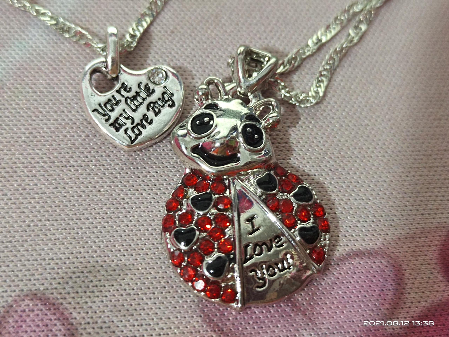 Animal Pendant Necklace Cute Ladybug Heart Shaped Red Rhinestone Letter Fashion Pendant