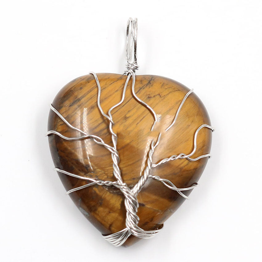 Peach Heart-shaped Lovers Pendant Natural Crystal Tree Of Life Necklace