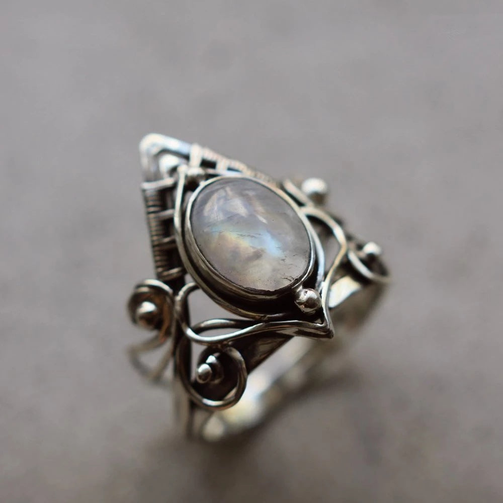 Crystal Rings For Women Boho Antique Indian Moonstone  Fine Jewelry Girls