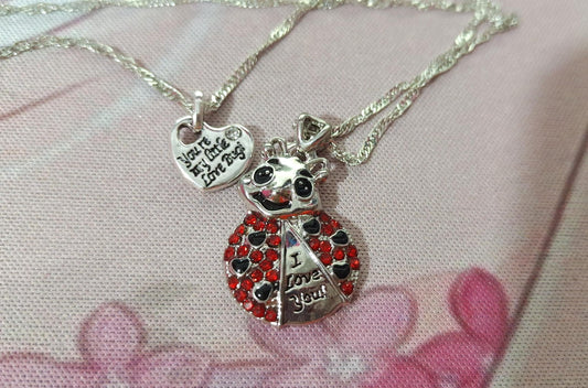 Animal Pendant Necklace Cute Ladybug Heart Shaped Red Rhinestone Letter Fashion Pendant