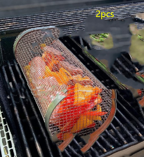 Rolling Grilling Basket Metal BBQ Barbecue Basket Net Portable Outdoor Camping Barbecue Rack Kitchen Gadgets